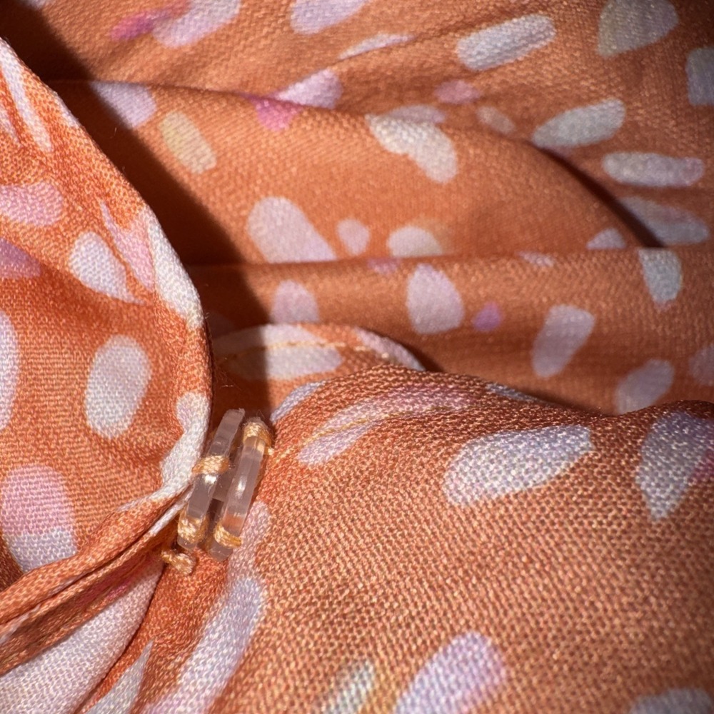 Womens Romper XL Boho Coral Print Long Sleeve V-Neck Flowy Shorts - Picture 5 of 7
